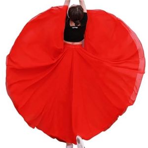 Flamencorok for vrouwen, 720 graden, volle cirkelvormige swingrok, Spaans danskostuum, volwassen, vloeiende, geplooide gelaagde rok for optredens, Halloweenfeest, rode krijtthema-outfit(Red_XL)