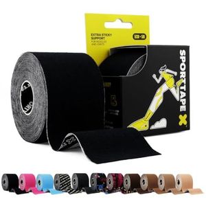 SPORTTAPE Kinesiotape - 5 cm x 5 m - Zwart | Sport- en fysiotape voor knie, schouder, enkel & scheenbeenpijn | Waterdicht & huidvriendelijk