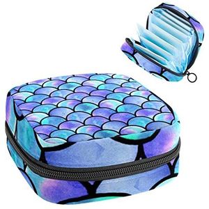 Maandverband Opbergtas, Menstruatie Cup Pouch Tampon Bag, Periode Pads Houder Organizer voor Vrouwen Meisjes, Paarse Zeemeermin Schaal