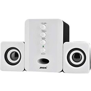 Bekabelde computerluidspreker, professionele combinatieluidspreker voor SADA, draagbare mini USB 2.1 bedrade luidspreker Basmuziekspeler Subwoofer voor telefoon Laptop pc(Wit)