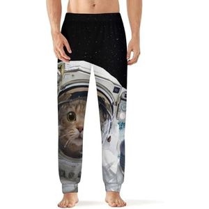 Astronaut Cat Herenpyjama, zachte loungebroek met zak, slaapbroek, loungewear
