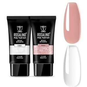 ROSALIND Snelle Verlenging Poly Nagelgel 60ml*2, Transparant & Meloenvleeskleur UV Poly Nagelgel, Nagel Bouwer Poligel voor Nagels, voor Beginners, Professionele Salons, Geschenk voor Nagelliefhebbers