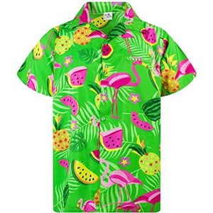 Funky Hawaiiaans Overhemd, Hawaii-Overhemd, Korte Mouw, Flamingo Melon, Groen, S