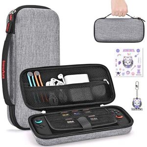 innoAura Draagtas voor Switch 2 en Switch console, draagbare switch-tas 2 met switch-hoes en 9 speelkaartenvakken, harde Switch hoes voor Switch 2 (grijs)