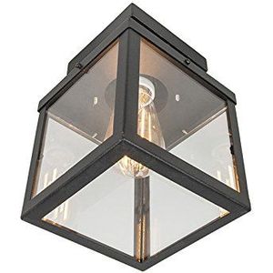 QAZQA - Modern Industrieel | Industrie buitenplafondlamp zwart 1-lichts - Rotterdam | Buitenverlichting - Roestvrij staal (RVS) Rechthoekig - E27 Geschikt voor LED - Max. 1 x 60 Watt