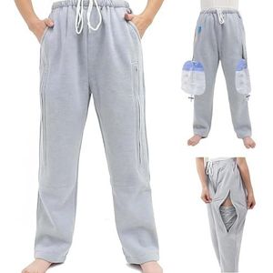 BESTXH Urine Bag Holder Pants with 2 Zippered Pockets, Incontinence Catheter Pants, Urine Bag Holder Trousers for Nephropathy Nephrostomy,Cystostomy,Eelderly,Grijs,S