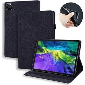Succtop Compatibel met iPad Pro 12,9 inch 2020, PU Leather Cover iPad Pro 12,9 inch 2018 Case Cover voor iPad Pro 2018 / iPad Pro 2020 12,9 inch Mandala bloem, zwart