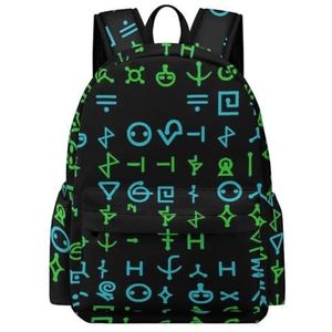 Alien hiërogliefen symbolen mini rugzak schattige schoudertas kleine laptoptas reizen dagrugzak voor mannen vrouwen