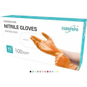 EUROPAPA® Wegwerphandschoenen, 100 stuks, wegwerphandschoenen, onderzoekshandschoenen, poedervrij, zonder latex, niet steriel, latexvrij, wegwerphandschoenen (XS, Oranje)