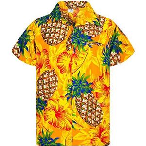 Funky Hawaiiaans Overhemd, Hawaii-Overhemd, Korte Mouw, Pineapple Hibiscus, Geel, XXL