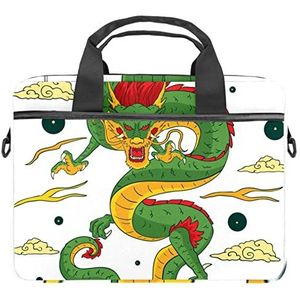 Traditionele Chinese Draak Groene Laptop Schouder Messenger Bag Crossbody Aktetas Messenger Sleeve voor 13 13.3 14.5 Inch Laptop Tablet Beschermen Tote Bag Case, Meerkleurig, 11x14.5x1.2in /28x36.8x3 cm