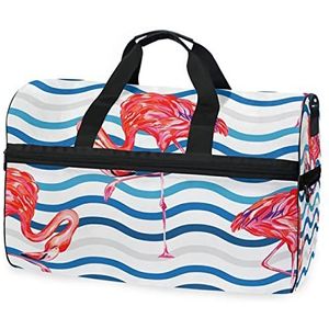 Wave Blue Tropical Flamingo Artistic Sport Zwemmen Gym Tas met Schoenen Compartiment Weekender Duffel Reistassen Handtas voor Vrouwen Meisjes Mannen