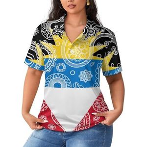 Antigua en Barbuda Paisley vlag dames poloshirts korte mouwen casual T-shirts met kraag golfshirts sport blouses tops 3XL