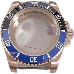 BAMMY 40 mm horlogekast compatibel for NH36 NH35 uurwerk vergrootglas saffierglas transparante onderkant rosé gouden kast patchwork kleur bezel shell (Size : Black Blue)