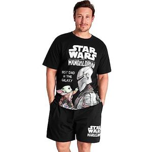 Disney The Mandalorian Heren Pyjama Set Zomer Nachtkleding Shorts T-shirt Pyjama's voor Mannen Tieners Zacht Ademend Baby Yoda PJs Lounge Wear (M, Zwart)