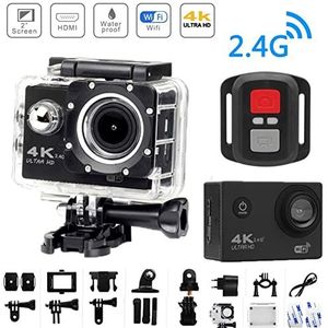 Actiecamera's Action Camera, Ultra HD 4K WIFI 2.0 & 1 2mp Onderwater waterdichte pro sportcamera, mini-helm video-opnamecamera Waterdichte en duurzame behuizing (Color : Nero, Size : M)