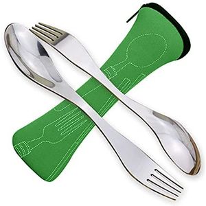 Spork Stainless Steel, Vork en Lepel, Draagbaar Dubbel Gebruik Kampeerbestek, Campingbestekset van 2
