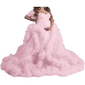 WSEYU Mouwloze tule zwangerschapsjurken voor vrouwen met bustier babyshower, zwangerschapsjurken, grote maten, roze, 32