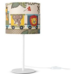 Paco Home Tafellamp Kinderkamer Nachtkastje Lamp Lampenkap Stof Rond Jungle Dieren Jongen Meisje E27 Zoo