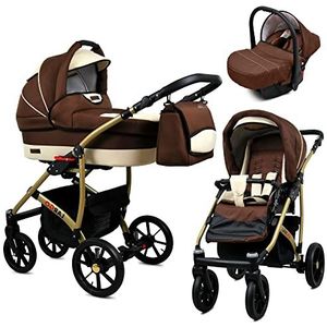 Lux4kids 010 Kinderwagenset, eenvoudige bediening, inklapbaar, lekvrij, GoLux Gold by Lux4kids Brown Crème 2-in-1, zonder babyzitje