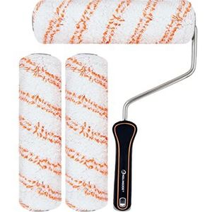 ROLLINGDOG Verfroller, 23 cm, frame met 3 stuks pluisvrije microfiber rolhoezen, perfect voor gladde schilderwerken binnen en buiten