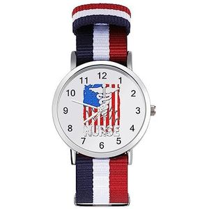Verpleegster Patriottische Amerikaanse VS Vlag Automatisch Horloge voor Mannen Vrouwen Mode Quartz Horloge Armband Polshorloge voor Thuiskantoor