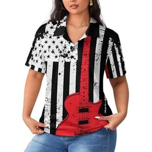 USA Vlag Gitaar Dames Korte Mouw Polo Shirts Casual Kraag T-shirts Golf Shirts Sport Blouses Tops 4XL