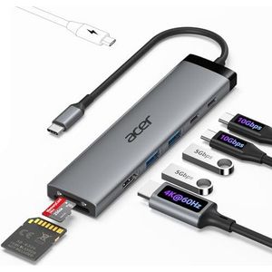 acer USB-C-hub, 8-in-1, USB-C-adapter naar HDMI, 4K @60Hz, 10Gbps dockingstation met 2x USB-C 3.2 en 2x USB-A 3.0, SD/TF-kaartlezer, PD 100 W, multipoort-adapter voor laptop, pc en iPad Pro
