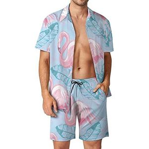 Flamingo En Hibiscus Patroon Heren 2 Stuks Hawaiiaanse Sets Losse Fit Korte Mouw Shirts En Shorts Strand Outfits XS