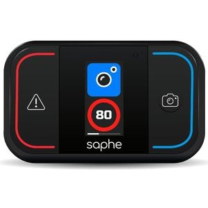 Saphe Drive Mini Compacte radardetector met verkeersinformatie; zorgt overal in Europa voor het signaleren van flitspalen, radarcontroles en gevaarlijke situaties op de weg (radardetectie is niet overal toegestaan, raadpleeg de locale wetgeving); verbinding met smartphone via bluetooth; start automatisch