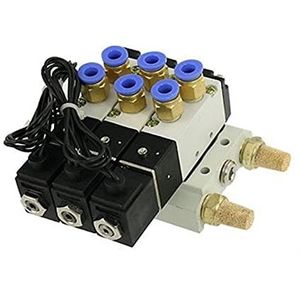 DC 12V 24V drievoudig pneumatisch magneetventiel 4V110-06 geluiddemper 4 mm 6 mm 8 mm 10 mm 12 mm snelmontage basisset AC 110V 220V 4V110 06 1 Set (6 mm fittingen, DC 12V)