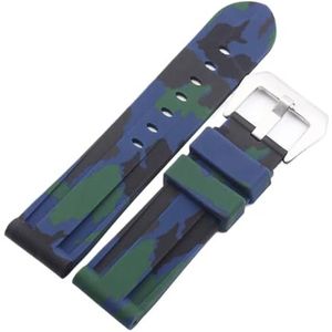 Universele 22mm 24mm 26mm camouflage kleurrijke rubberen horlogeband compatibel met herenhorloge horlogeband Compatibel met Samsung Gear S3 Classic Panerai (Color : Blue Silver buckle, Size : 26mm)