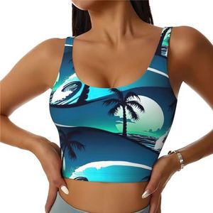 Skateboard met palmbomen golvende print comfortabel vrouwen sport vest yoga workout vest voor vrouwen lichtgewicht zomer, Zwart, S