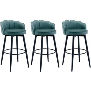 360° draaibare barkrukken set van 3 pu-leer gestoffeerde ontbijtbarkrukken met rugleuning eilandtellerstoelen for thuiskeukenbar(Color:Blue-green,Size:62cm)