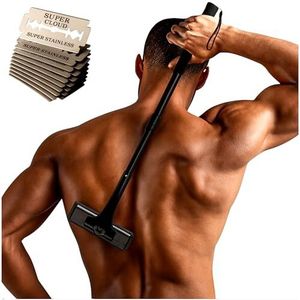 Rugscheerapparaat voor heren, ergonomische rughaarverwijderaar met 54 cm verstelbare handgreep, voor borst, rug, benen en buik, pijnvrije body shaver met 10 scheermesjes, navuls, tweesnijdend