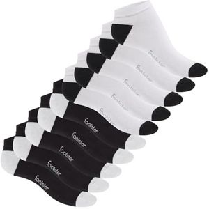 Footstar Sneakersokken voor dames en heren (10 paar) met afgezette hiel en teen, zwart, wit, 35-38 EU