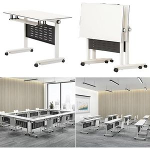 YUZDNM Conferentieruimtetafel - opvouwbare vergadertafel, vergaderzaal tafel met stille vergrendelingswielen, kantoor opvouwbare flip-top mobiele trainingstafel, witte kantoorvergadertafel (kleur: 2