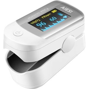 AIESI® Vingerpulsoximeter professioneel gecertificeerd Pulsoximeter met instelbaar kleurendisplay A2, Batterijen, Etui, Garantie 24 maanden