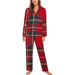 Rode Tartan Ontwerp Lange Mouw Pyjama Sets Voor Vrouwen Klassieke Nachtkleding Nachtkleding Zachte Pjs Lounge Sets