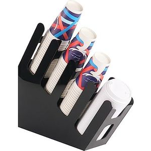 Koffie organisator, Roestvrij staal Cup Dekselhoud Wegwerp koffiebekerhouder acryl 4-vaks beker- en dekselhouder zwart 34,5 x 10,5 x 23 cm