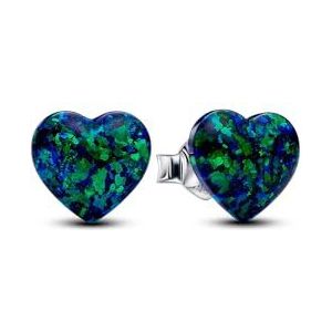 Pandora Moments Schimmerndes Grünes Herz Ohrringe aus Sterling Silber mit künstlichem Opal, 293356C01