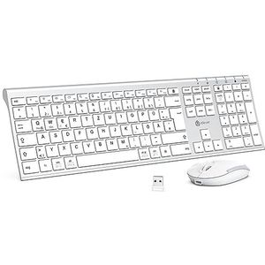 iClever Draadloos toetsenbord en muis set - 2,4 G draadloos toetsenbord en muis, USB-C oplaadbaar, originele grootte, slank, dun en duurzaam toetsenbord voor Windows 7/8/10, Mac OS