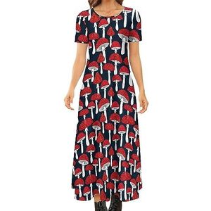 Rode paddenstoelen dames zomer casual korte mouw maxi-jurk ronde hals bedrukte lange jurken XL