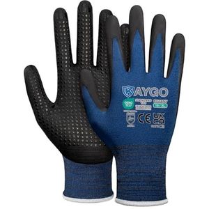 KAYGO KG19N, werkhandschoenen met gripnoppen voor anti-slip grip, 3 paar, nitril gecoat, licht, oliebestendig, nylon beschermende handschoenen voor werk, auto, magazijn (marineblauw, XL, maat 10)