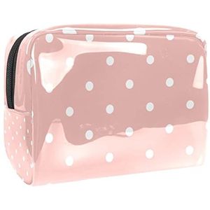 Pastel roze witte polka dot print reizen cosmetische tas voor vrouwen en meisjes, kleine waterdichte make-up tas rits zakje toilettas organizer, Meerkleurig, 18.5x7.5x13cm/7.3x3x5.1in, Modieus