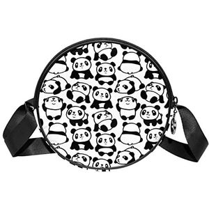 Ronde Crossbody Tas Messenger Bag Purse voor Vrouwen Chinese Panda Patroon Spelen Zwart Wit, Meerkleurig, 6.7x6.7x2.3 in, Sling Rugzakken