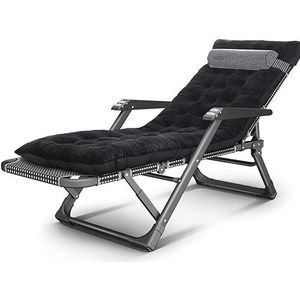 GEIRONV Verstelbare zonnestaan, hoofdsteun afneembare kussen multifunctionele kantoor lunch break stoel stoel stoel vouwbare dekstoel Fauteuils (Color : Black+Black Pad)