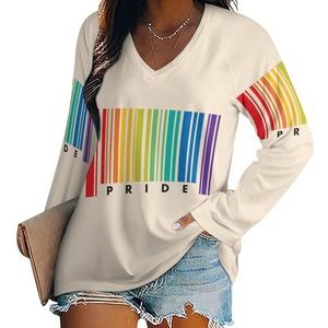 Gay Pride Barcode Dames Casual Lange Mouw T-shirts V-hals Gedrukt Grafische Blouses Tee Tops M