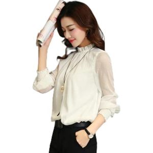 UKKO Lace top for women Chiffon Blouse Women Tops Long Sleeve Stand Neck Work Clothing Shirts Lady Casual Blouses Women Blusas Plus Size-White,Xxl