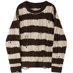 SMIMGO Goth zwart-wit gestreepte top gebreide trui trui trui lange oversized punk rave-kleding plus grootte grunge truien (kleur: F3, maat: �één maat)